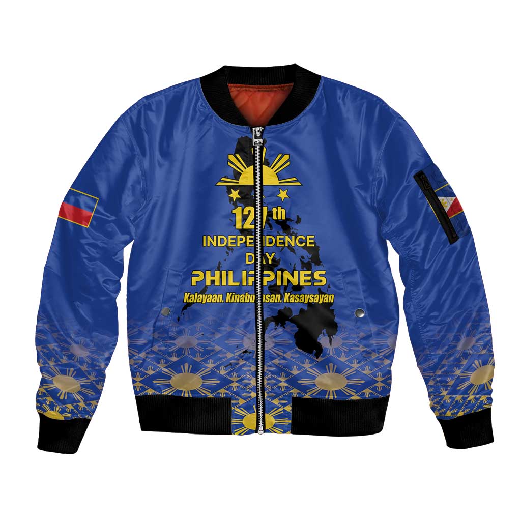 Philippines Independence Day Sleeve Zip Bomber Jacket Kalayaan Kinabukasan Kasaysayan
