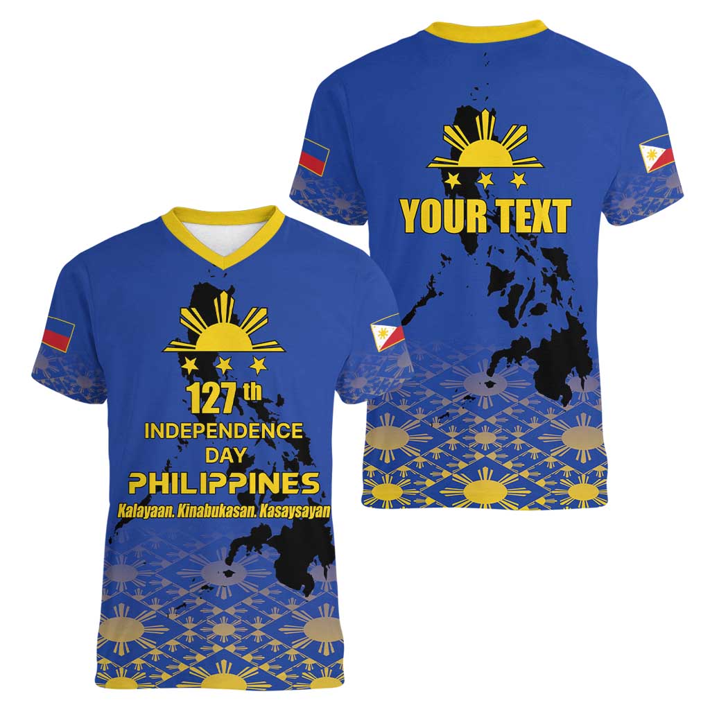 Philippines Independence Day Women V-Neck T-Shirt Kalayaan Kinabukasan Kasaysayan