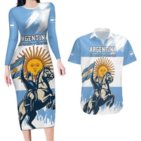 Personalized Argentina Flag Day 20th June Couples Matching Long Sleeve Bodycon Dress and Hawaiian Shirt Manuel Belgrano