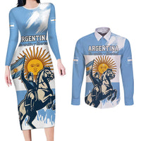 Personalized Argentina Flag Day 20th June Couples Matching Long Sleeve Bodycon Dress and Long Sleeve Button Shirt Manuel Belgrano
