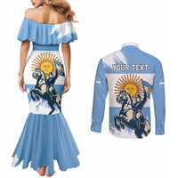Personalized Argentina Flag Day 20th June Couples Matching Mermaid Dress and Long Sleeve Button Shirt Manuel Belgrano