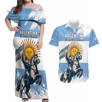 Personalized Argentina Flag Day 20th June Couples Matching Off Shoulder Maxi Dress and Hawaiian Shirt Manuel Belgrano