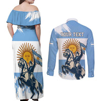 Personalized Argentina Flag Day 20th June Couples Matching Off Shoulder Maxi Dress and Long Sleeve Button Shirt Manuel Belgrano