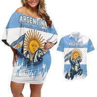 Personalized Argentina Flag Day 20th June Couples Matching Off Shoulder Short Dress and Hawaiian Shirt Manuel Belgrano
