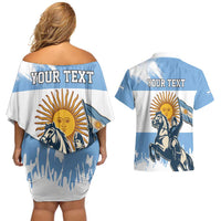 Personalized Argentina Flag Day 20th June Couples Matching Off Shoulder Short Dress and Hawaiian Shirt Manuel Belgrano