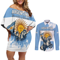 Personalized Argentina Flag Day 20th June Couples Matching Off Shoulder Short Dress and Long Sleeve Button Shirt Manuel Belgrano