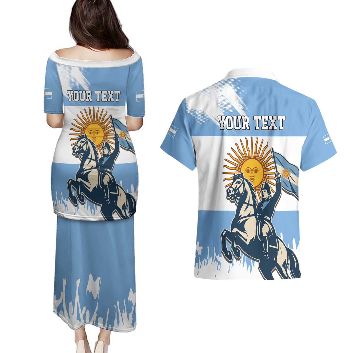 Personalized Argentina Flag Day 20th June Couples Matching Puletasi and Hawaiian Shirt Manuel Belgrano