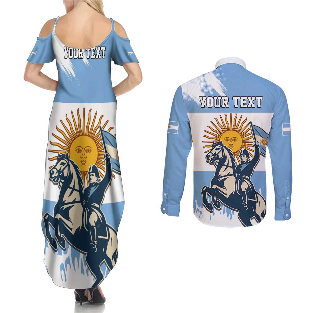 Personalized Argentina Flag Day 20th June Couples Matching Summer Maxi Dress and Long Sleeve Button Shirt Manuel Belgrano