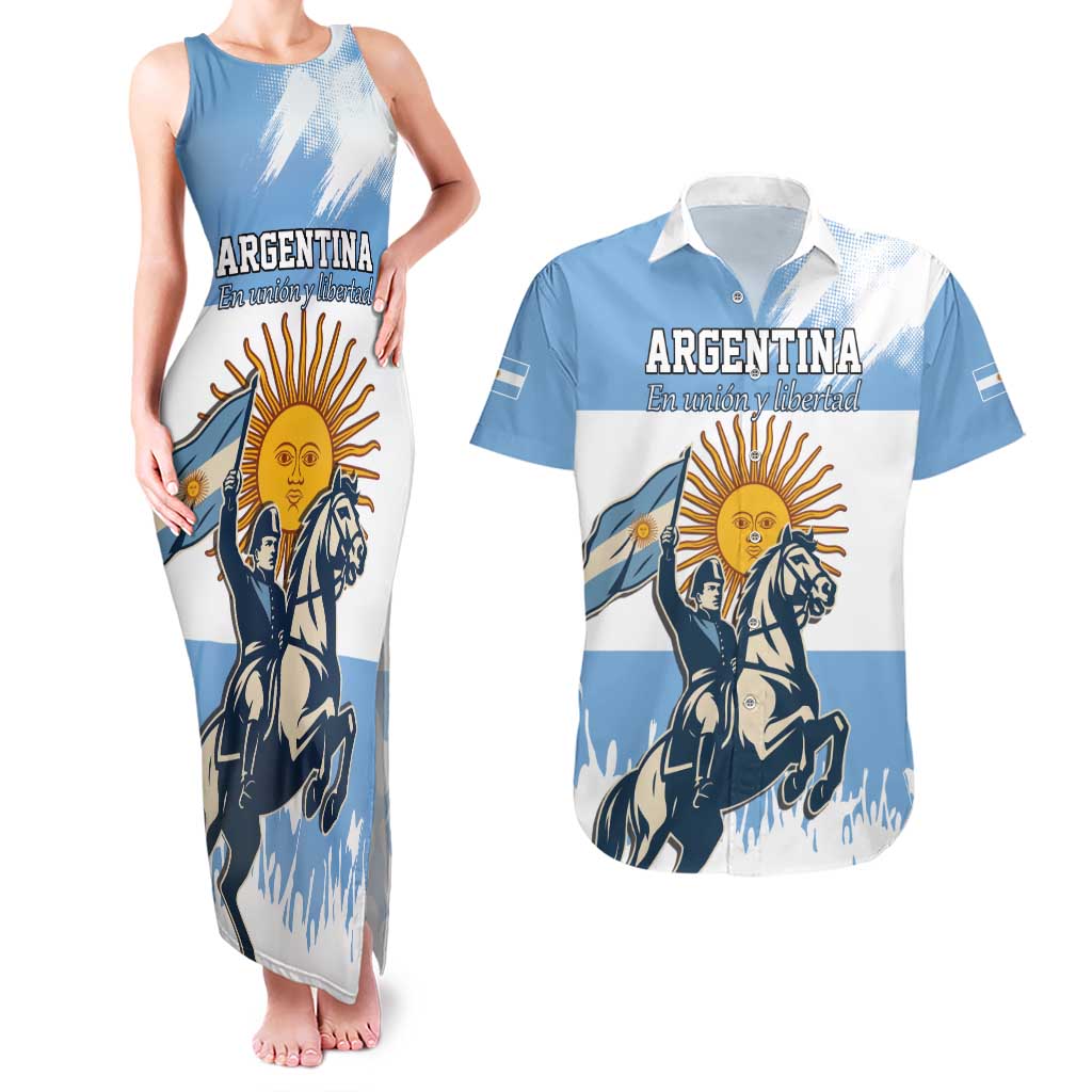 Personalized Argentina Flag Day 20th June Couples Matching Tank Maxi Dress and Hawaiian Shirt Manuel Belgrano