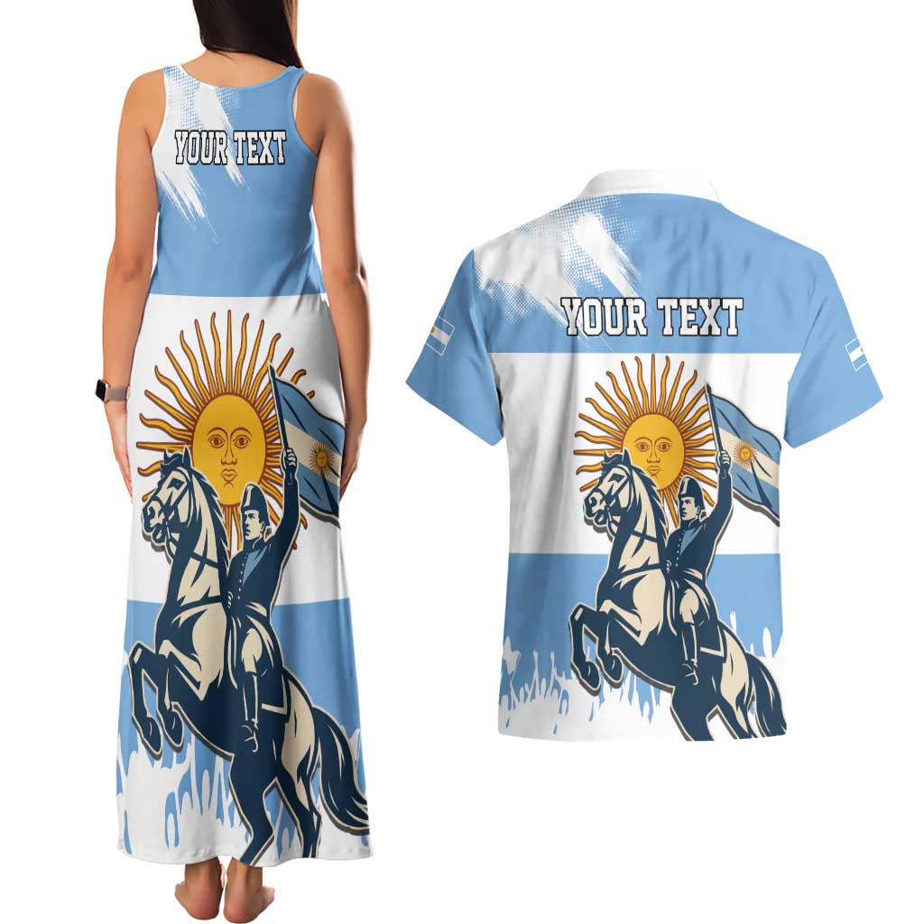 Personalized Argentina Flag Day 20th June Couples Matching Tank Maxi Dress and Hawaiian Shirt Manuel Belgrano