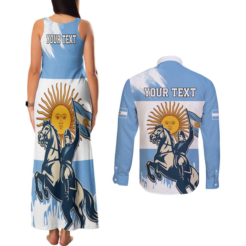 Personalized Argentina Flag Day 20th June Couples Matching Tank Maxi Dress and Long Sleeve Button Shirt Manuel Belgrano