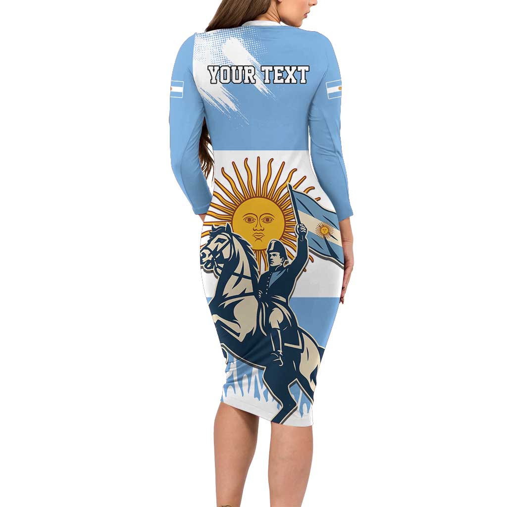 Personalized Argentina Flag Day 20th June Family Matching Long Sleeve Bodycon Dress and Hawaiian Shirt Manuel Belgrano