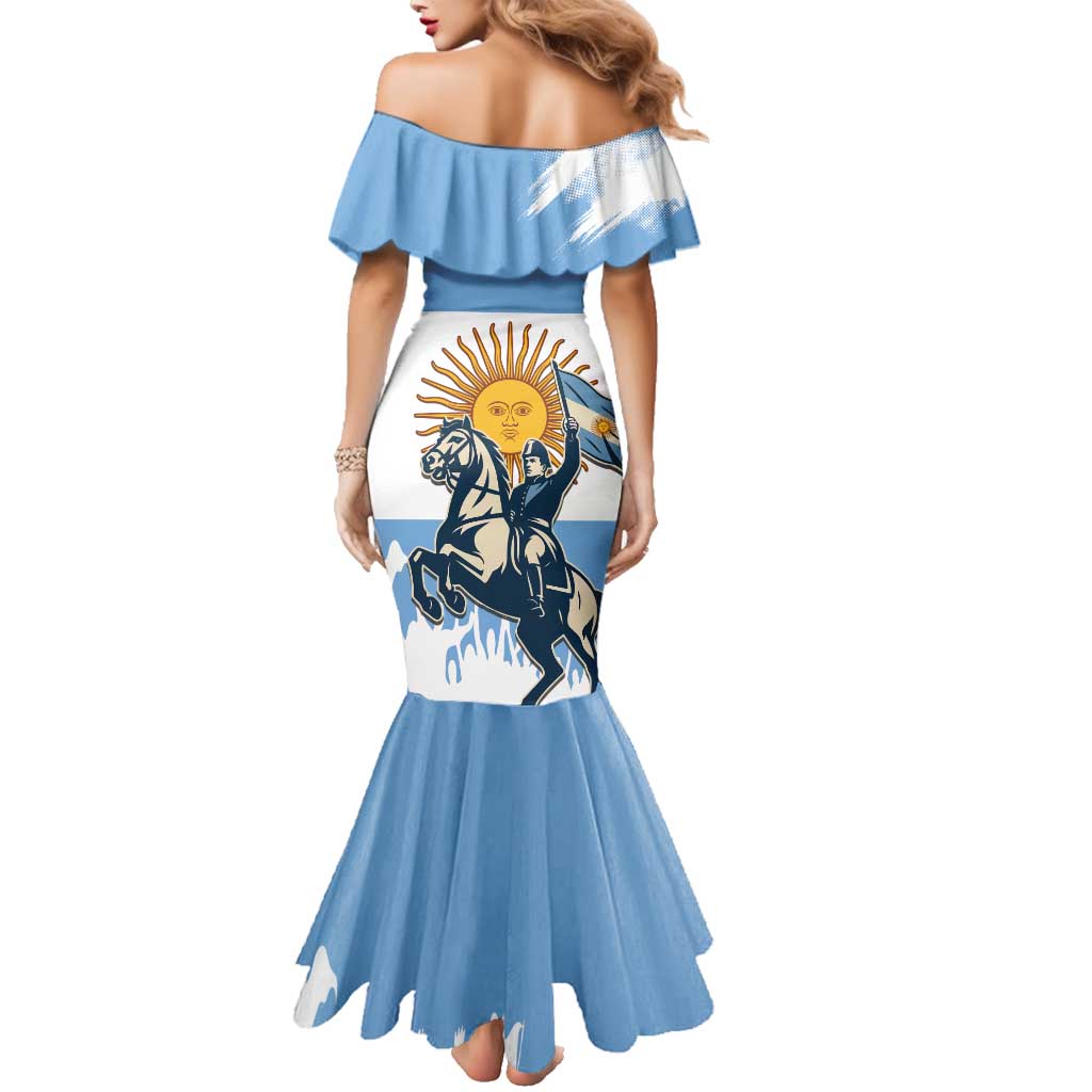 Personalized Argentina Flag Day 20th June Family Matching Mermaid Dress and Hawaiian Shirt Manuel Belgrano