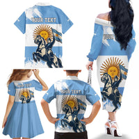 Personalized Argentina Flag Day 20th June Family Matching Off The Shoulder Long Sleeve Dress and Hawaiian Shirt Manuel Belgrano