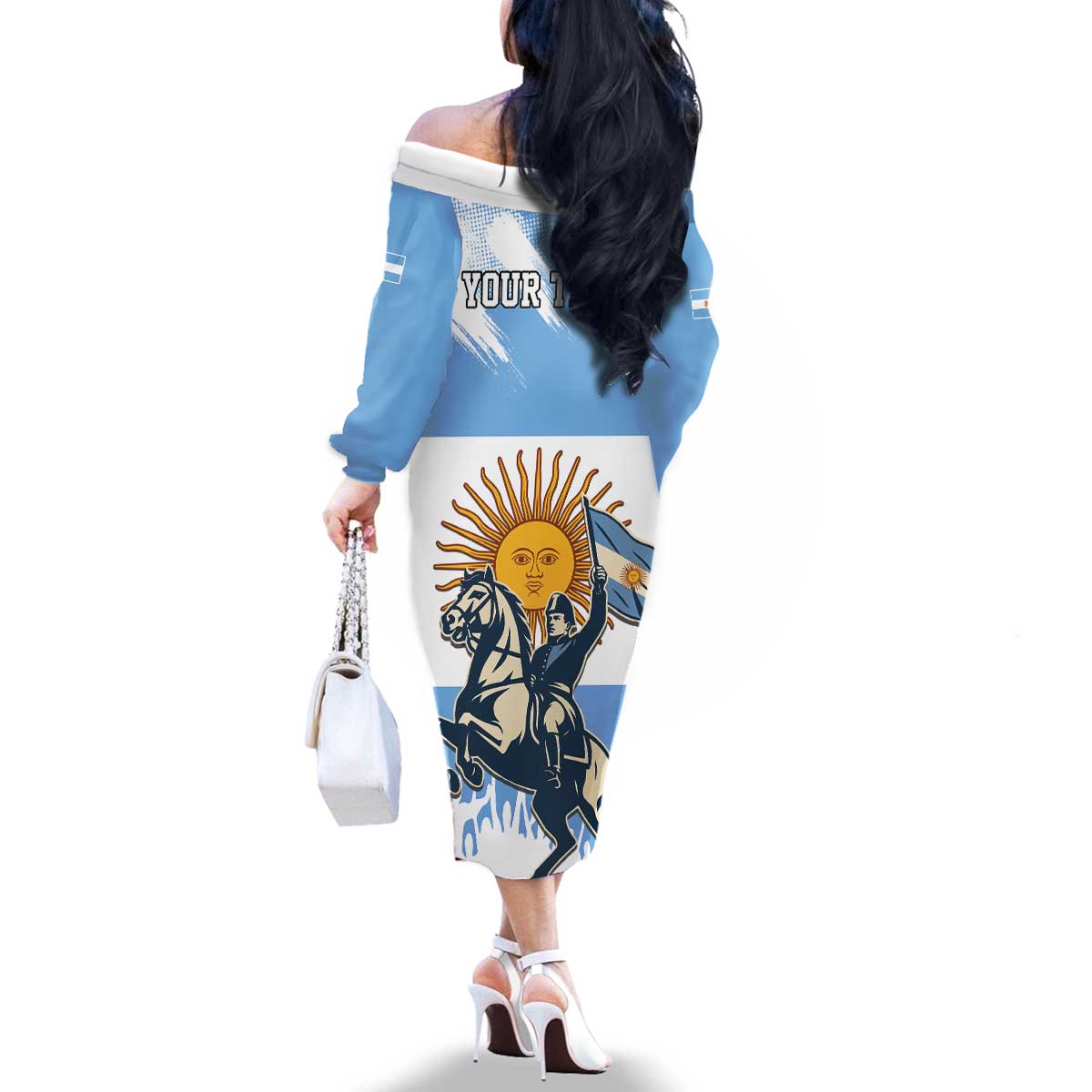 Personalized Argentina Flag Day 20th June Family Matching Off The Shoulder Long Sleeve Dress and Hawaiian Shirt Manuel Belgrano