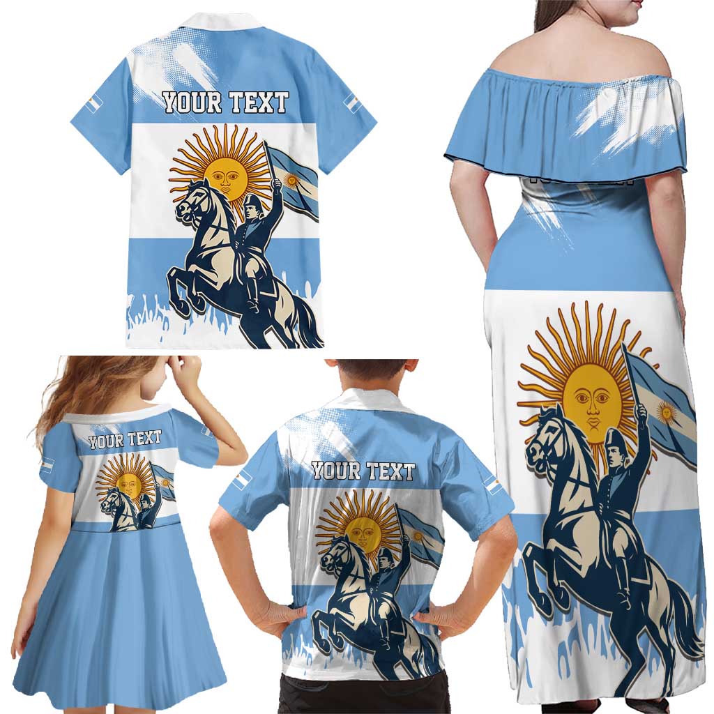Personalized Argentina Flag Day 20th June Family Matching Off Shoulder Maxi Dress and Hawaiian Shirt Manuel Belgrano