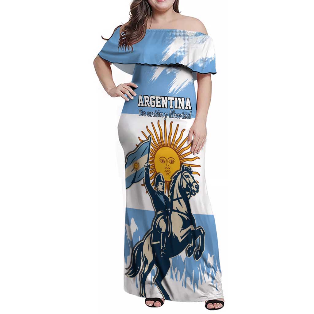Personalized Argentina Flag Day 20th June Family Matching Off Shoulder Maxi Dress and Hawaiian Shirt Manuel Belgrano