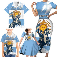 Personalized Argentina Flag Day 20th June Family Matching Short Sleeve Bodycon Dress and Hawaiian Shirt Manuel Belgrano