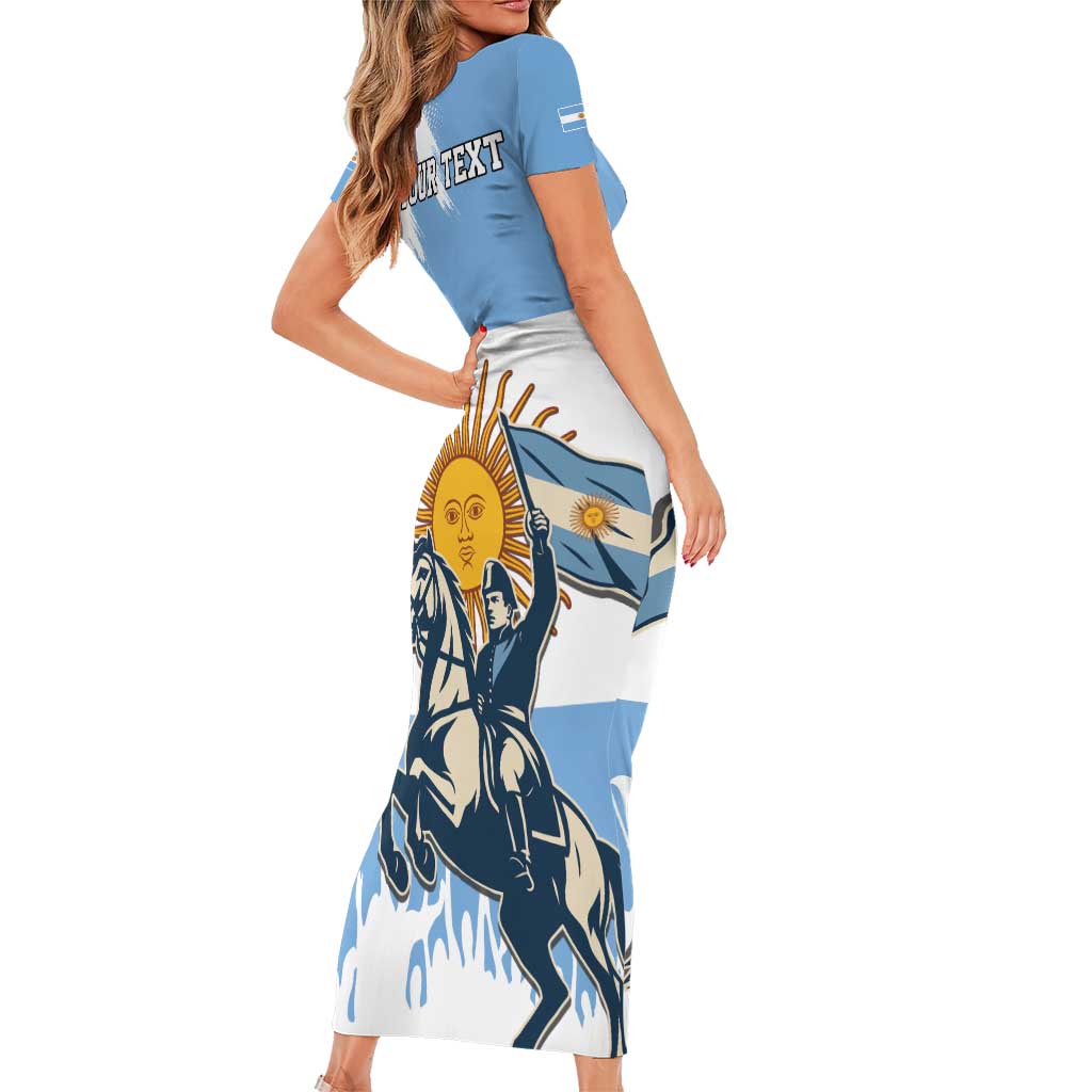 Personalized Argentina Flag Day 20th June Family Matching Short Sleeve Bodycon Dress and Hawaiian Shirt Manuel Belgrano