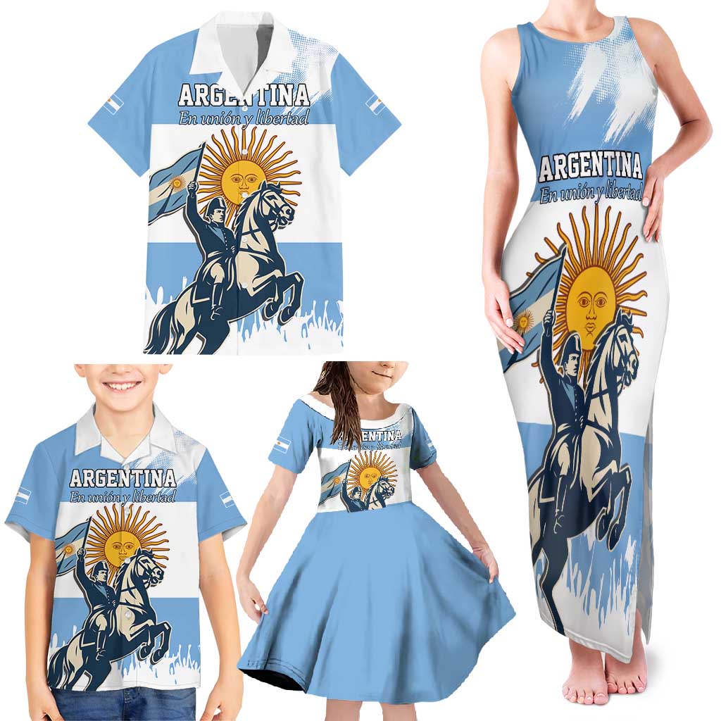 Personalized Argentina Flag Day 20th June Family Matching Tank Maxi Dress and Hawaiian Shirt Manuel Belgrano