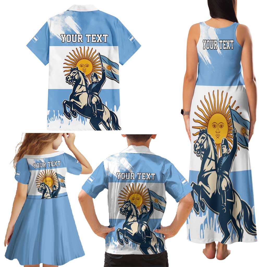 Personalized Argentina Flag Day 20th June Family Matching Tank Maxi Dress and Hawaiian Shirt Manuel Belgrano