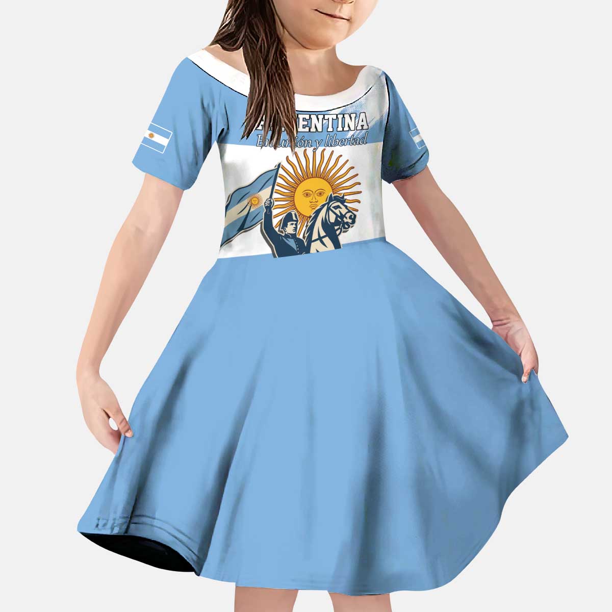 Personalized Argentina Flag Day 20th June Kid Short Sleeve Dress Manuel Belgrano