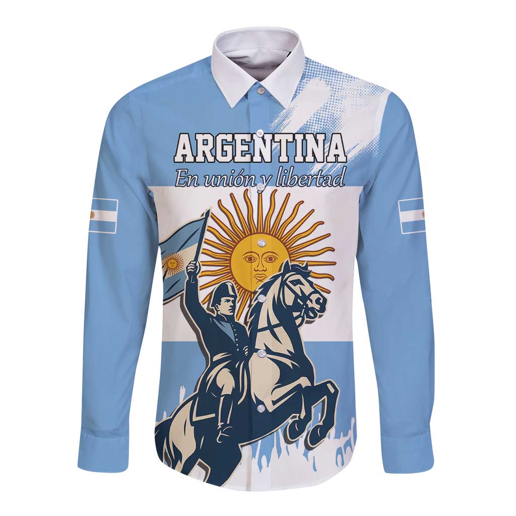 Personalized Argentina Flag Day 20th June Long Sleeve Button Shirt Manuel Belgrano
