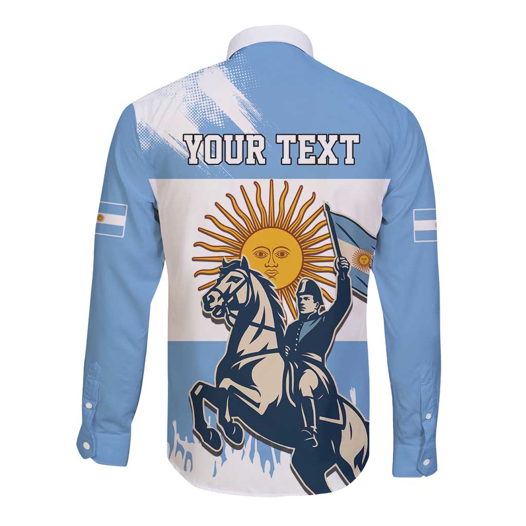 Personalized Argentina Flag Day 20th June Long Sleeve Button Shirt Manuel Belgrano