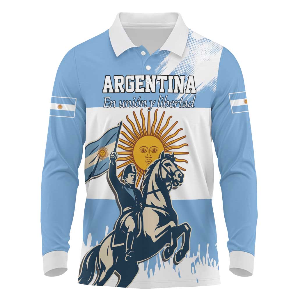 Personalized Argentina Flag Day 20th June Long Sleeve Polo Shirt Manuel Belgrano