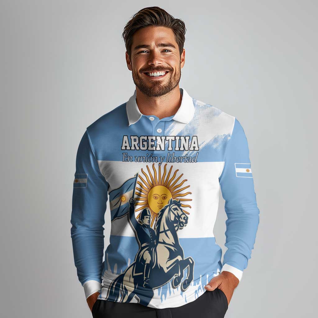 Personalized Argentina Flag Day 20th June Long Sleeve Polo Shirt Manuel Belgrano