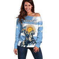 Personalized Argentina Flag Day 20th June Off Shoulder Sweater Manuel Belgrano