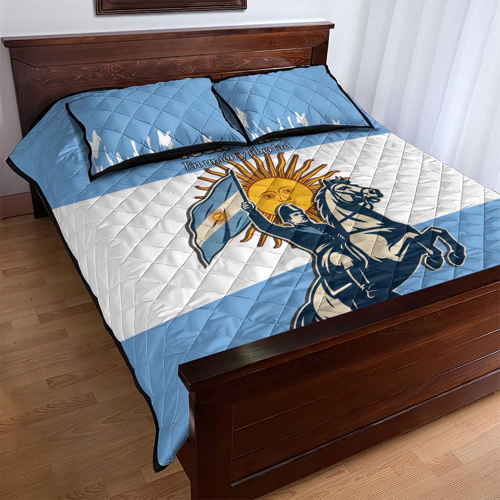 Personalized Argentina Flag Day 20th June Quilt Bed Set Manuel Belgrano