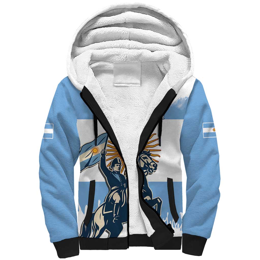 Personalized Argentina Flag Day 20th June Sherpa Hoodie Manuel Belgrano