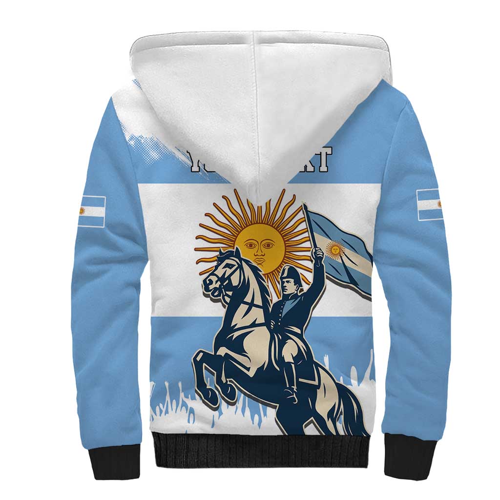 Personalized Argentina Flag Day 20th June Sherpa Hoodie Manuel Belgrano