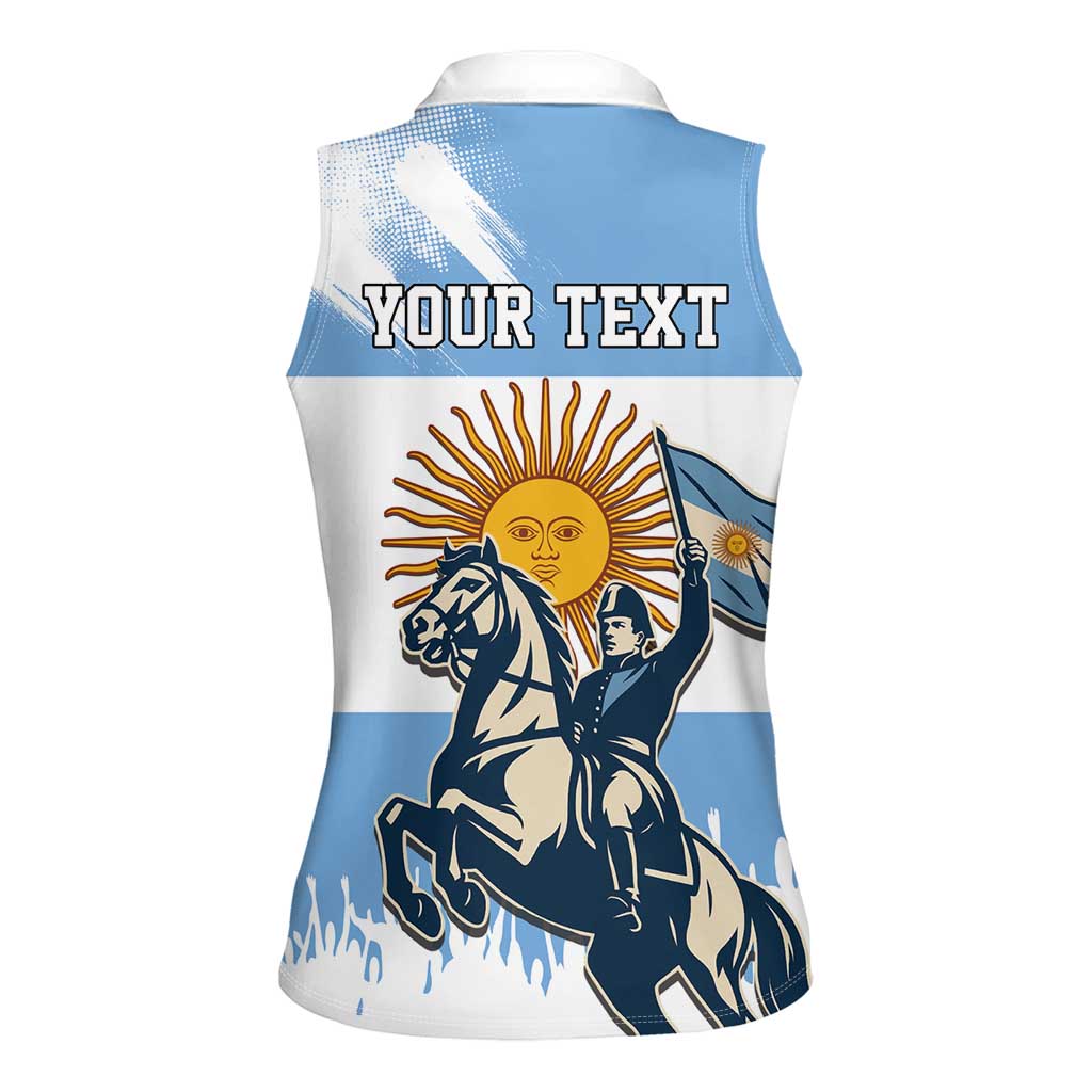 Personalized Argentina Flag Day 20th June Women Sleeveless Polo Shirt Manuel Belgrano