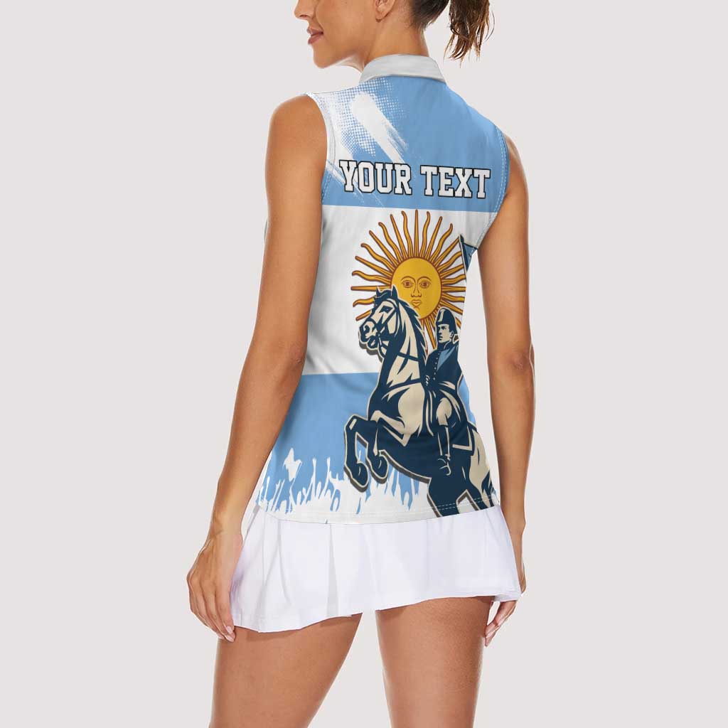 Personalized Argentina Flag Day 20th June Women Sleeveless Polo Shirt Manuel Belgrano
