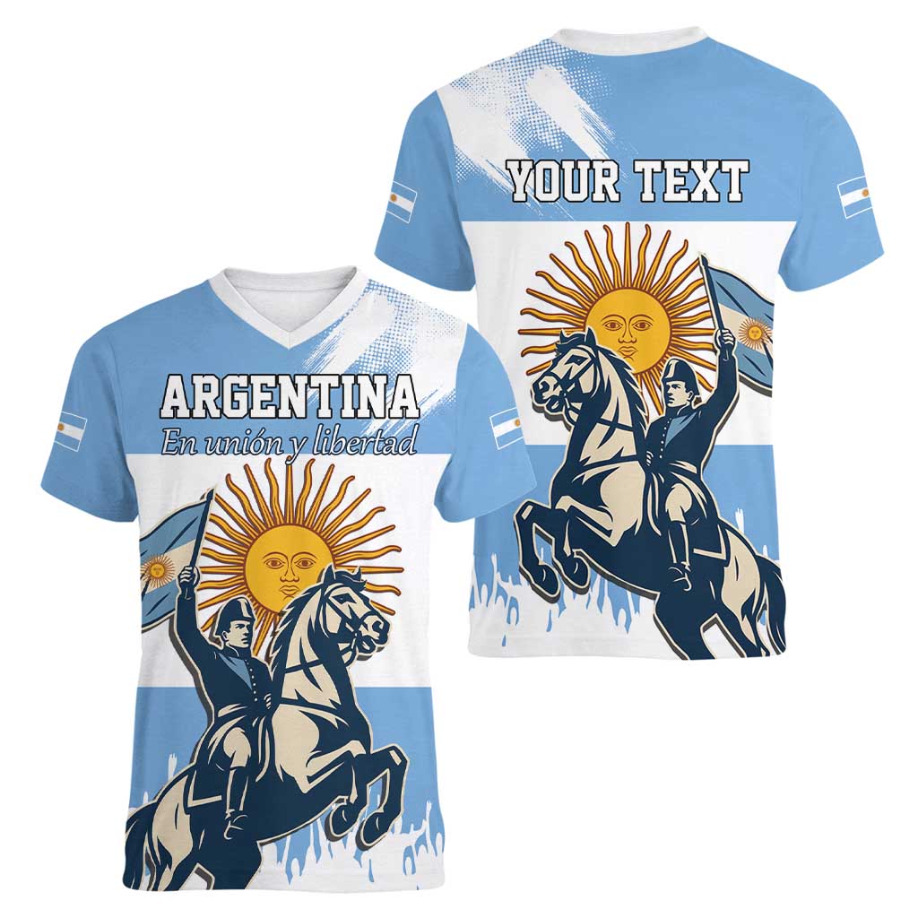 Personalized Argentina Flag Day 20th June Women V-Neck T-Shirt Manuel Belgrano