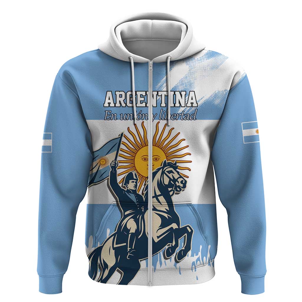 Personalized Argentina Flag Day 20th June Zip Hoodie Manuel Belgrano
