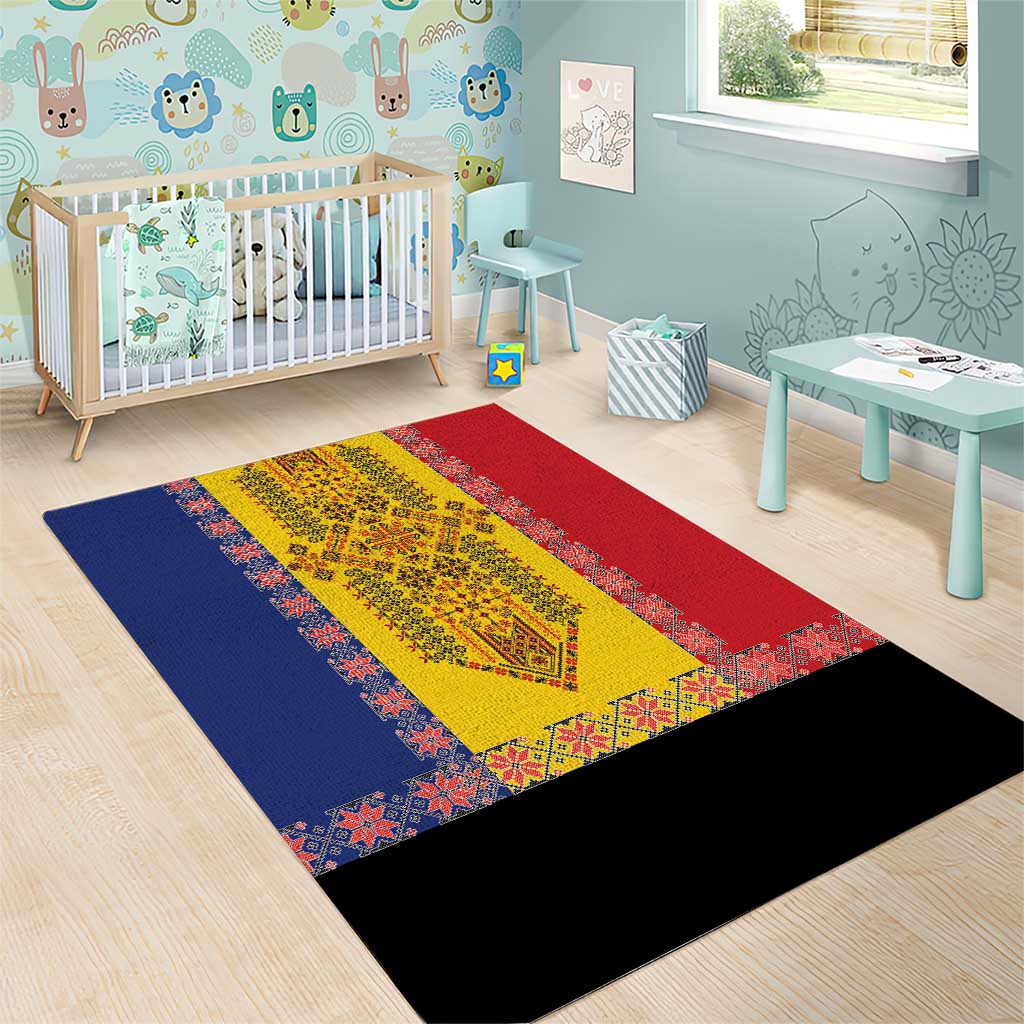 Romania National Flag Day 26th June Area Rug Red Traditional Embroidery Patterns