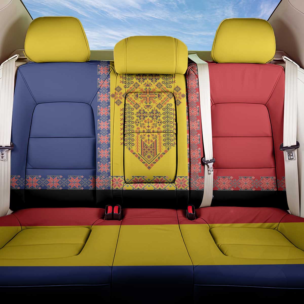 Romania National Flag Day 26th June Back Car Seat Cover Red Traditional Embroidery Patterns