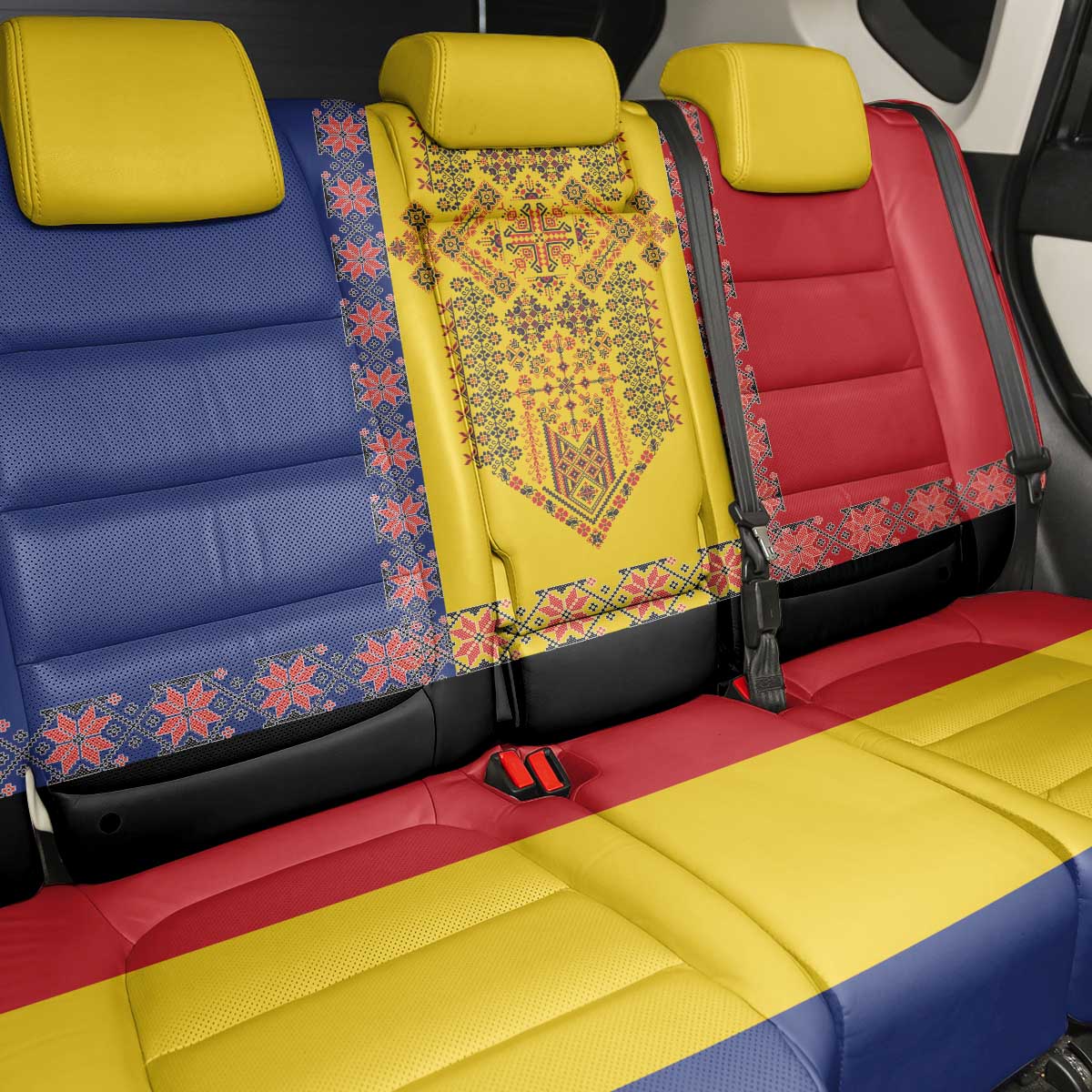 Romania National Flag Day 26th June Back Car Seat Cover Red Traditional Embroidery Patterns