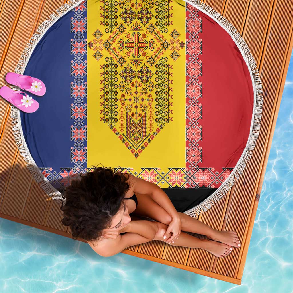 Romania National Flag Day 26th June Beach Blanket Red Traditional Embroidery Patterns