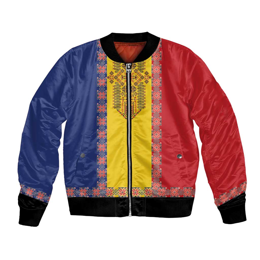 Romania National Flag Day 26th June Bomber Jacket Red Traditional Embroidery Patterns
