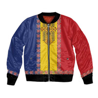 Romania National Flag Day 26th June Bomber Jacket Red Traditional Embroidery Patterns