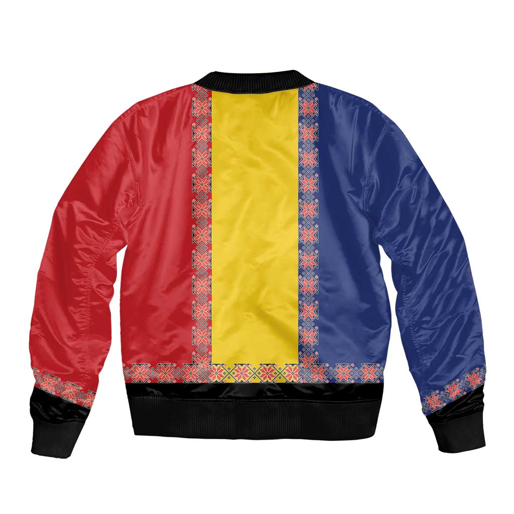 Romania National Flag Day 26th June Bomber Jacket Red Traditional Embroidery Patterns