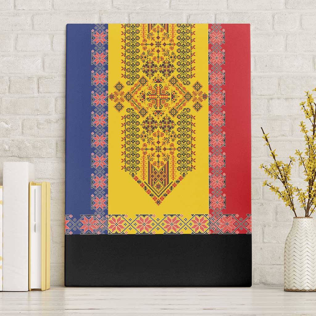 Romania National Flag Day 26th June Canvas Wall Art Red Traditional Embroidery Patterns
