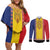 Romania National Flag Day 26th June Couples Matching Off Shoulder Short Dress and Long Sleeve Button Shirt Red Traditional Embroidery Patterns