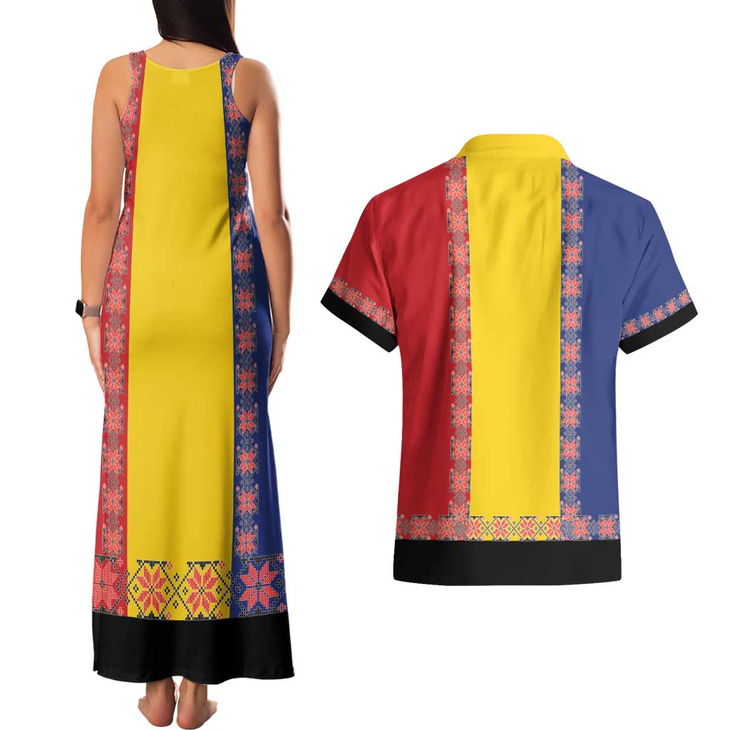 Romania National Flag Day 26th June Couples Matching Tank Maxi Dress and Hawaiian Shirt Red Traditional Embroidery Patterns