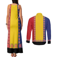 Romania National Flag Day 26th June Couples Matching Tank Maxi Dress and Long Sleeve Button Shirt Red Traditional Embroidery Patterns