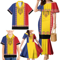 Romania National Flag Day 26th June Family Matching Mermaid Dress and Hawaiian Shirt Red Traditional Embroidery Patterns